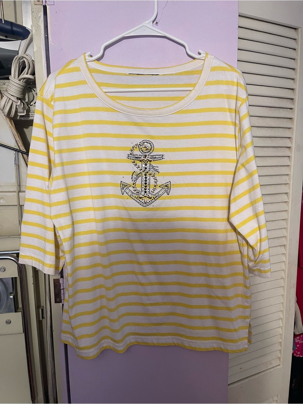 Yellow & White Striped Women’s Anchor Tee - Picture 1 of 3